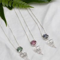 Silver Botanical Nest Necklace With Fern Drop and Kyanite