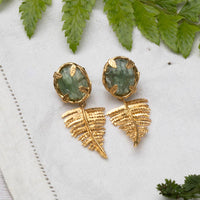 Gold Vermeil Botanical Nest Earrings With Fern And Kyanite