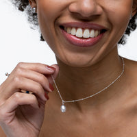 Timeless 10mm Dove Grey Oval Freshwater Pearl Pendant Necklace