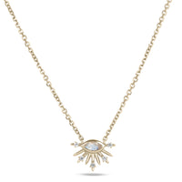 Moonstone & White Sapphire Sunburst Necklace 9ct Gold