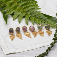 Gold Vermeil Botanical Nest Earrings With Fern And Kyanite