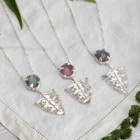 Silver Botanical Nest Necklace With Arts And Crafts Leaf Drop Labradorite