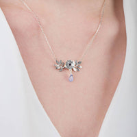 Silver Dahlia And Leaf Necklace