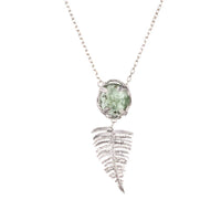 Silver Botanical Nest Necklace With Fern Drop and Kyanite