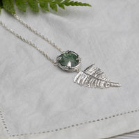 Silver Botanical Nest Necklace With Fern Drop and Kyanite