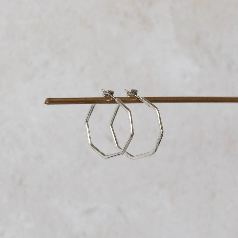 Silver Octagon Hoop Earrings - Everday