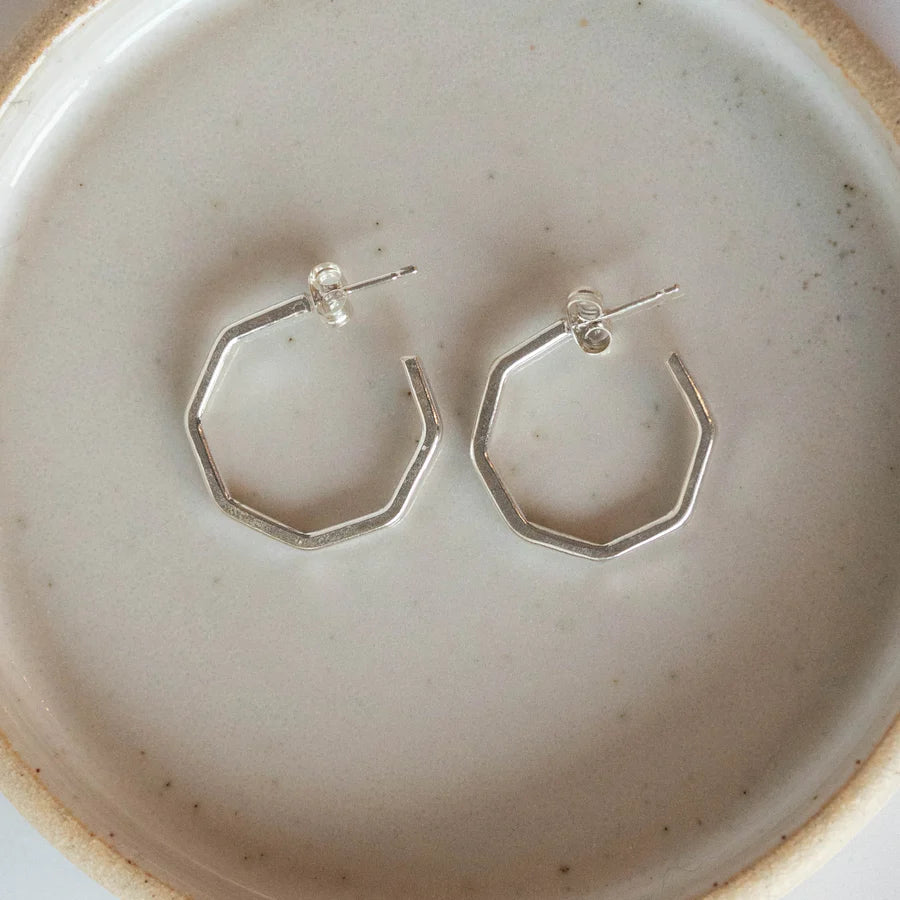 Silver Octagon Hoop Earrings - Everday
