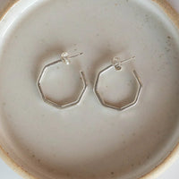 Silver Octagon Hoop Earrings - Everday