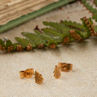 Tiny Oak Leaf Stud Earrings