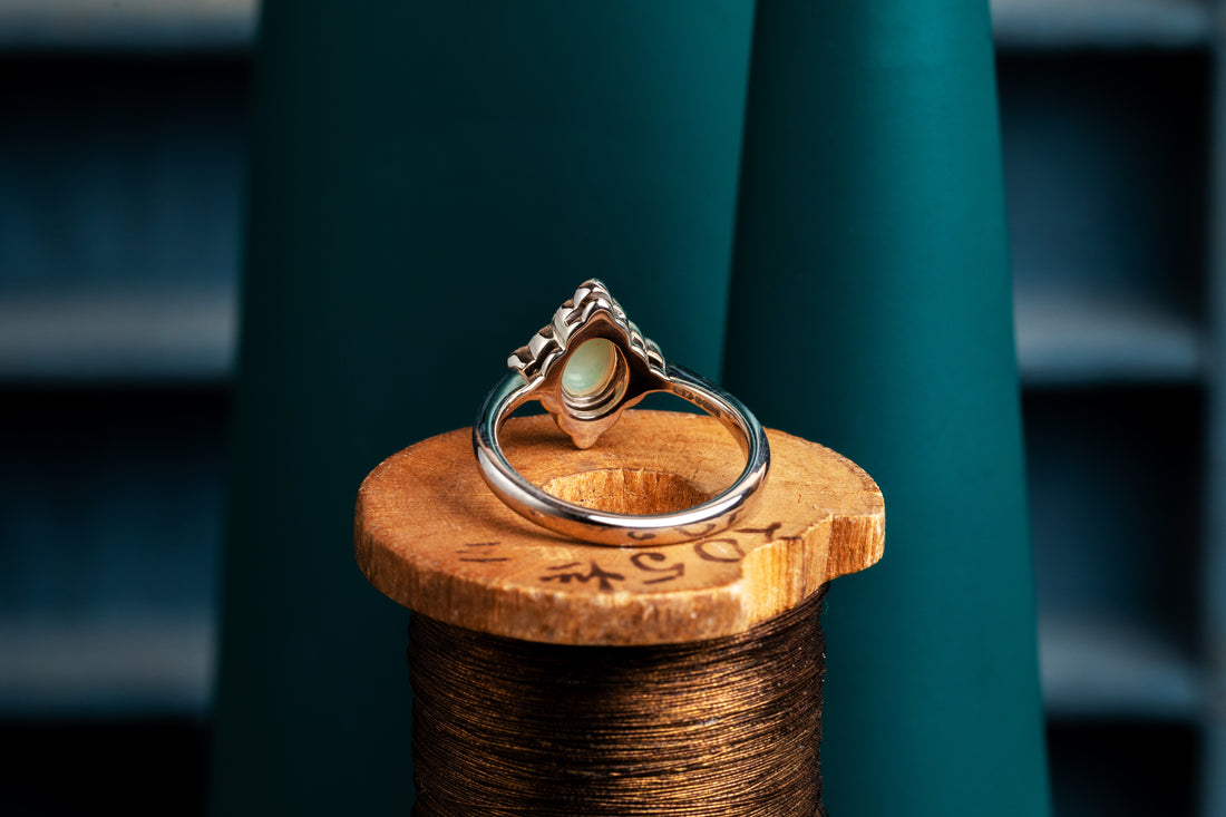 Opal and baby green diamond ring