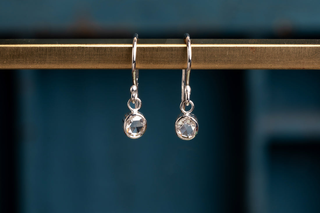 18ct White Gold Rose Cut Drop Earrings