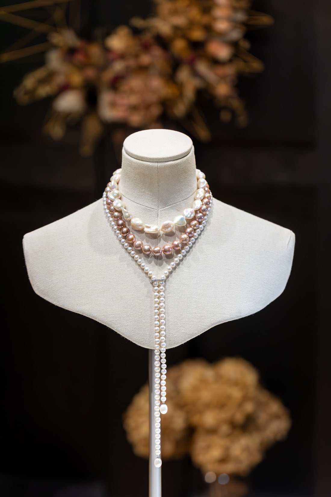 Pearl Lariat with 18ct white gold diamond shortener