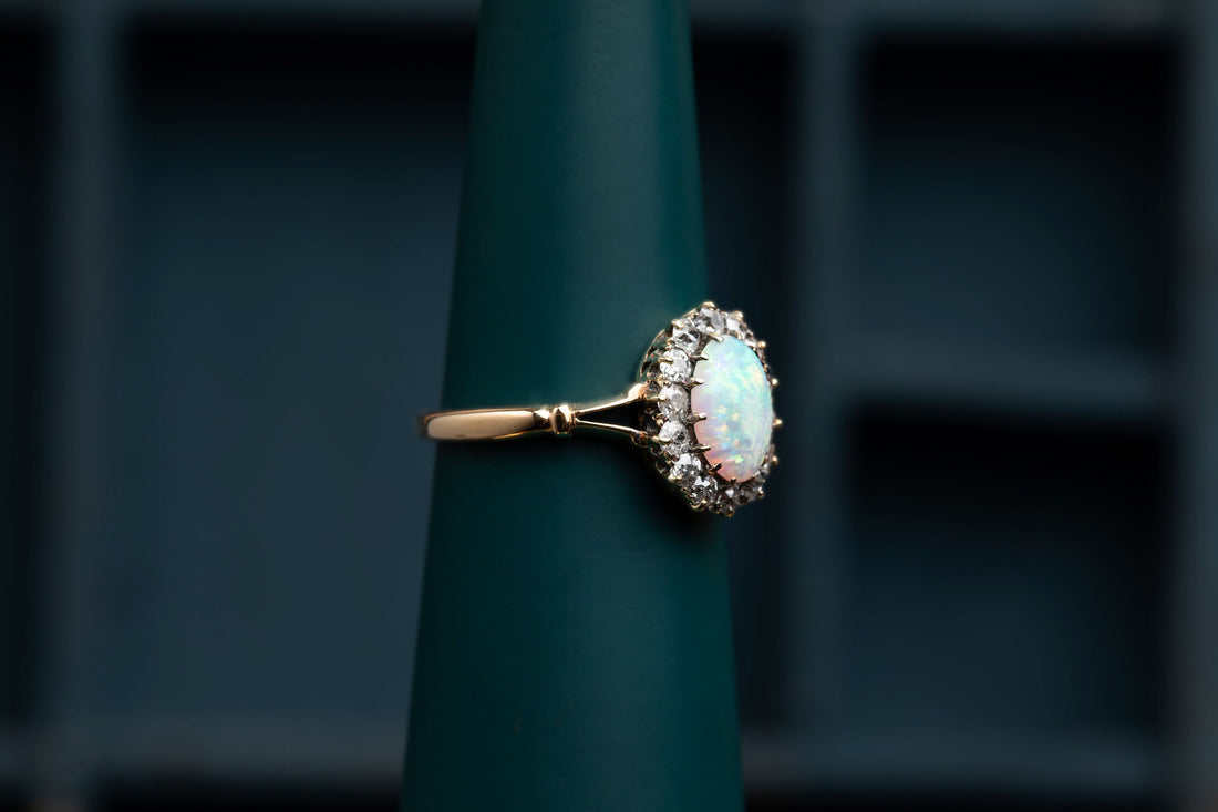 Opal and Diamond Cluster Ring
