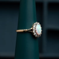 Opal and Diamond Cluster Ring
