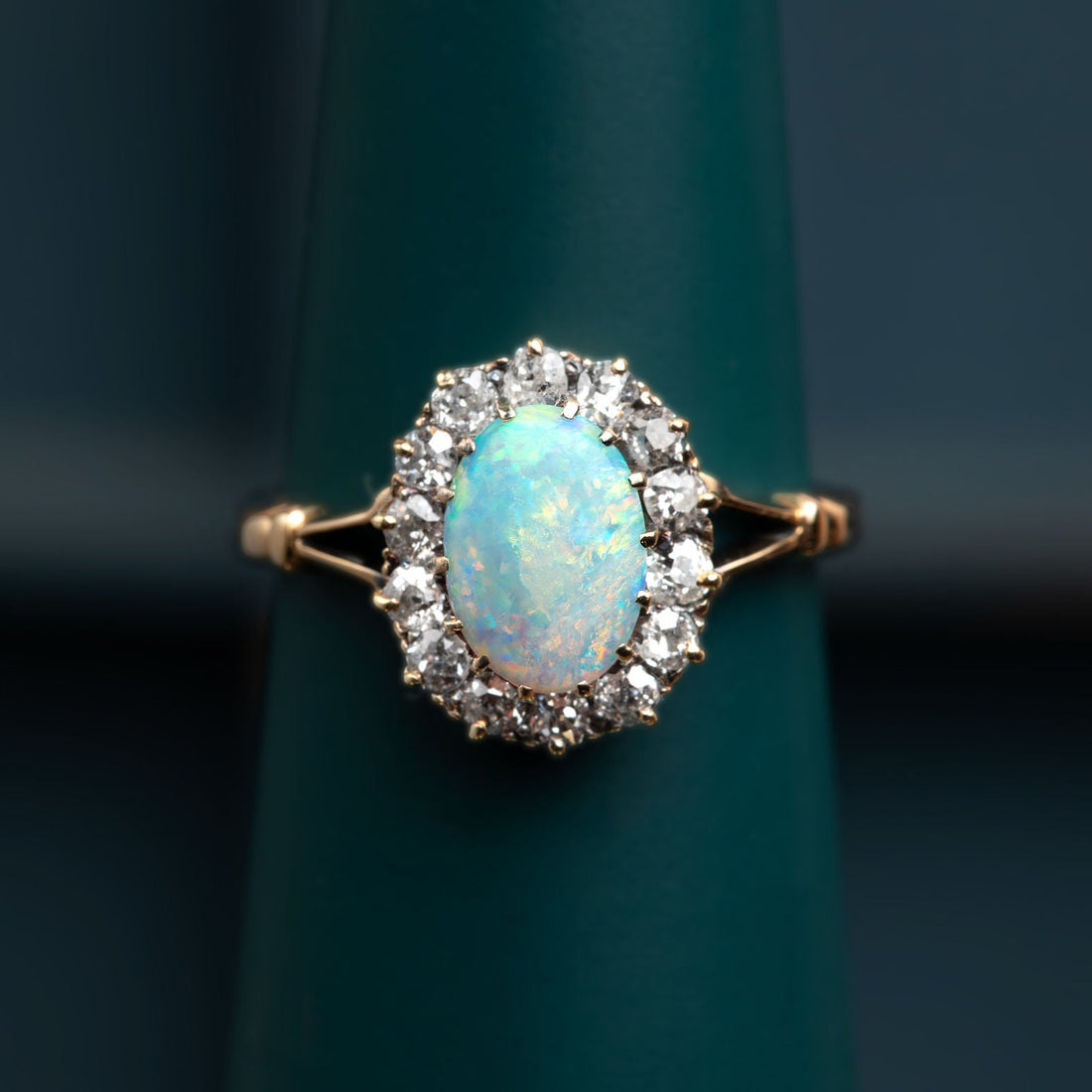 Opal and Diamond Cluster Ring