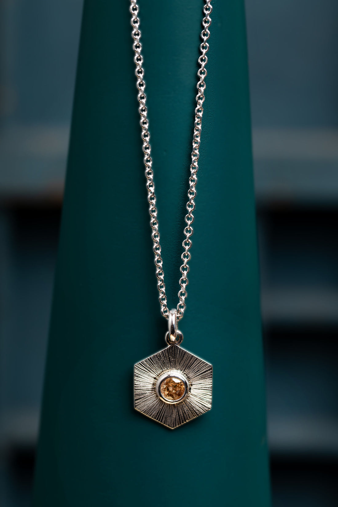 White Gold Hexagonal Sunray Pendant