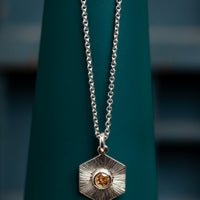 White Gold Hexagonal Sunray Pendant