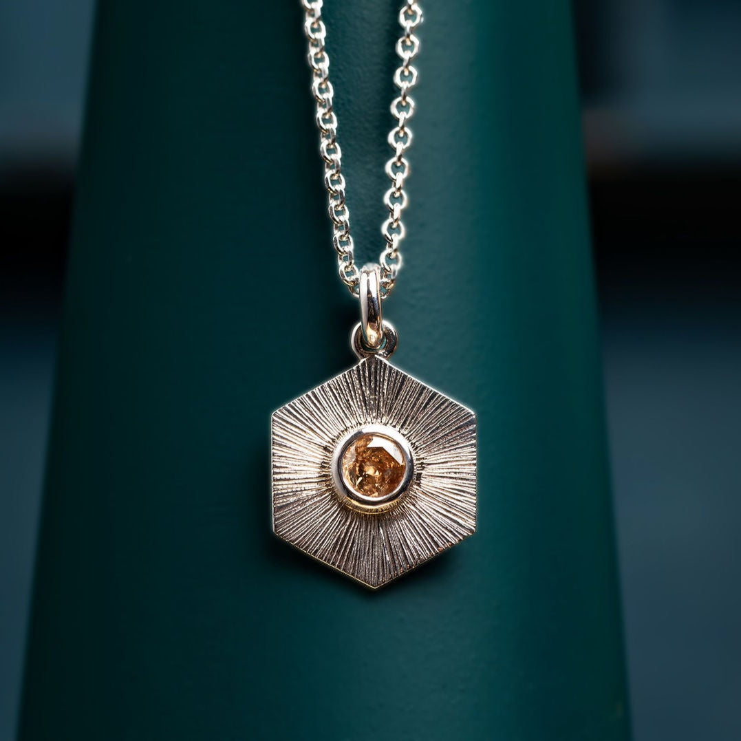 White Gold Hexagonal Sunray Pendant