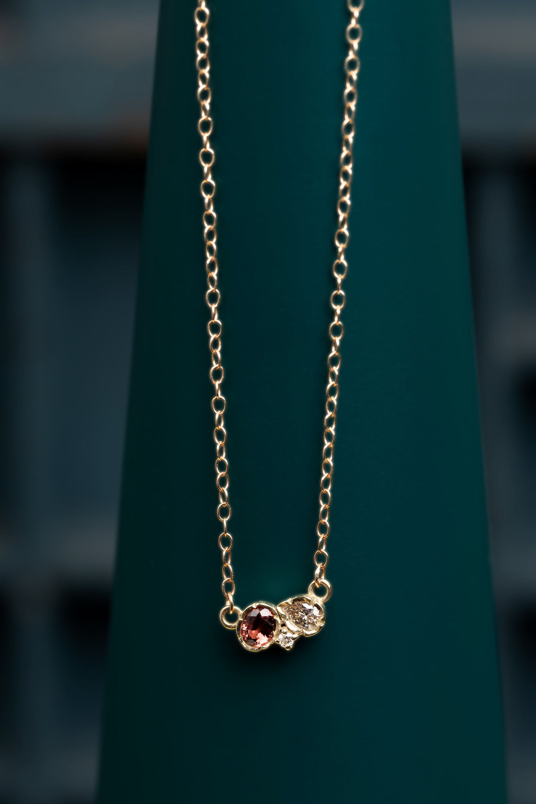 14ct Spinel & Diamond Three Stone Necklace