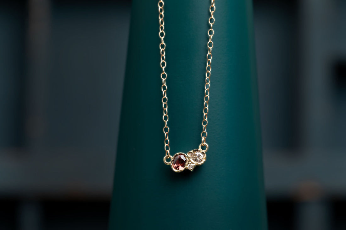 14ct Spinel & Diamond Three Stone Necklace