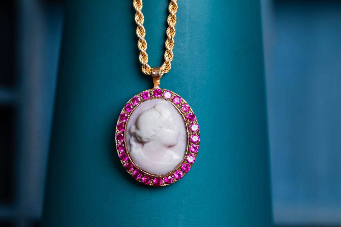 Antique Pink Sapphire Cameo Pendant