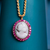 Antique Pink Sapphire Cameo Pendant