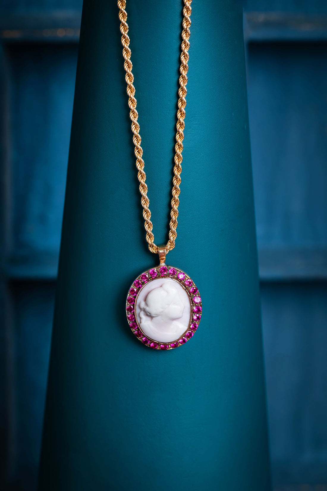 Antique Pink Sapphire Cameo Pendant