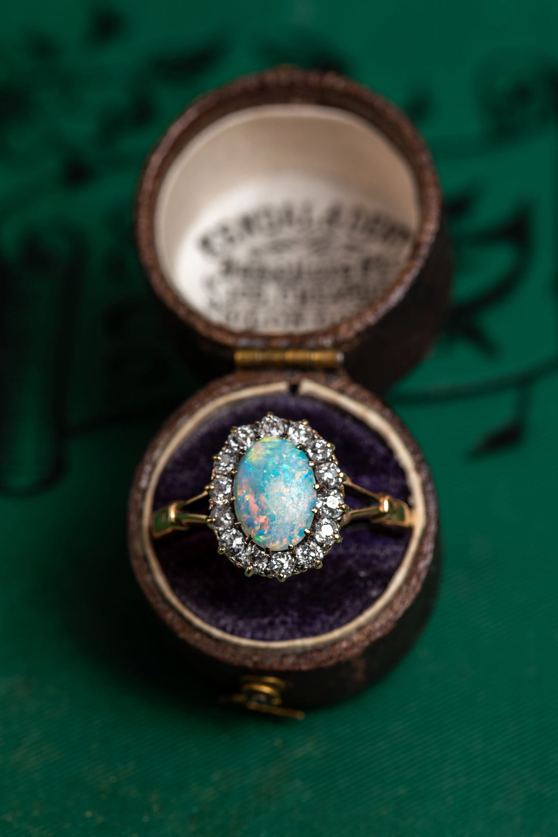 Opal and Diamond Cluster Ring
