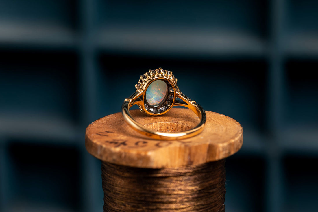 Opal and Diamond Cluster Ring