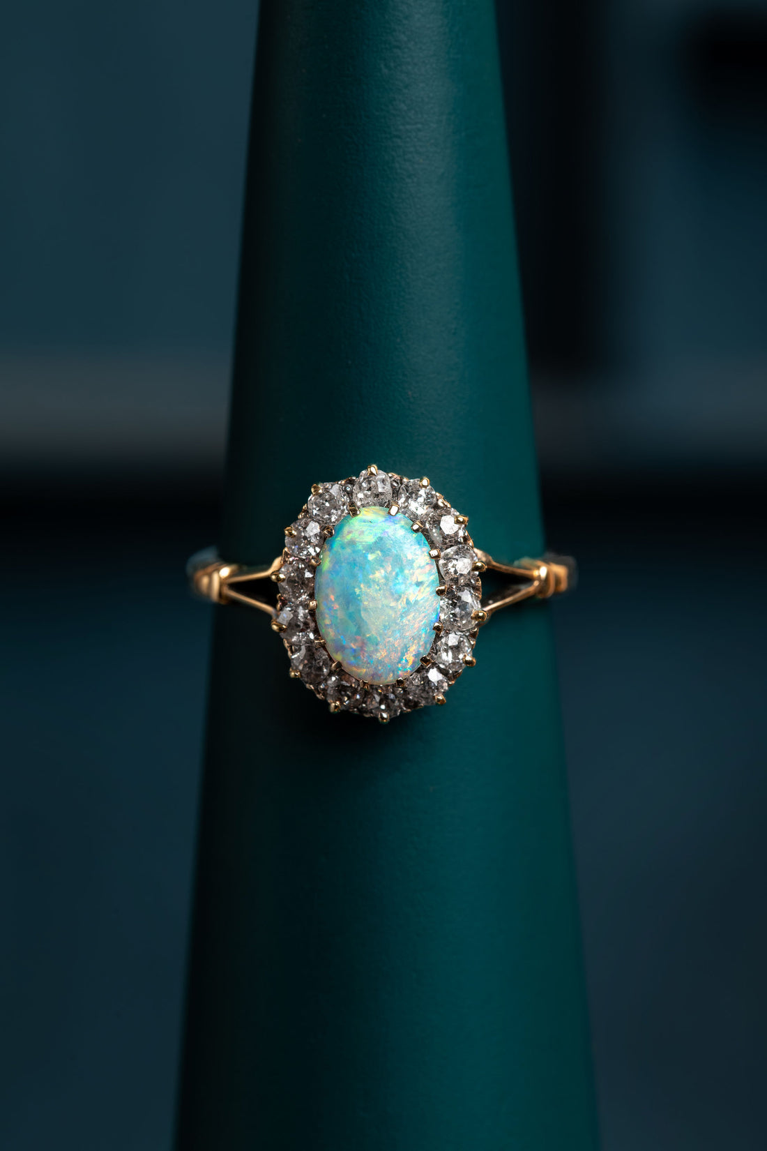 Opal and Diamond Cluster Ring