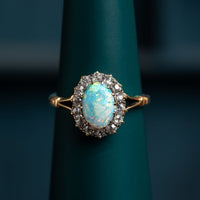 Opal and Diamond Cluster Ring