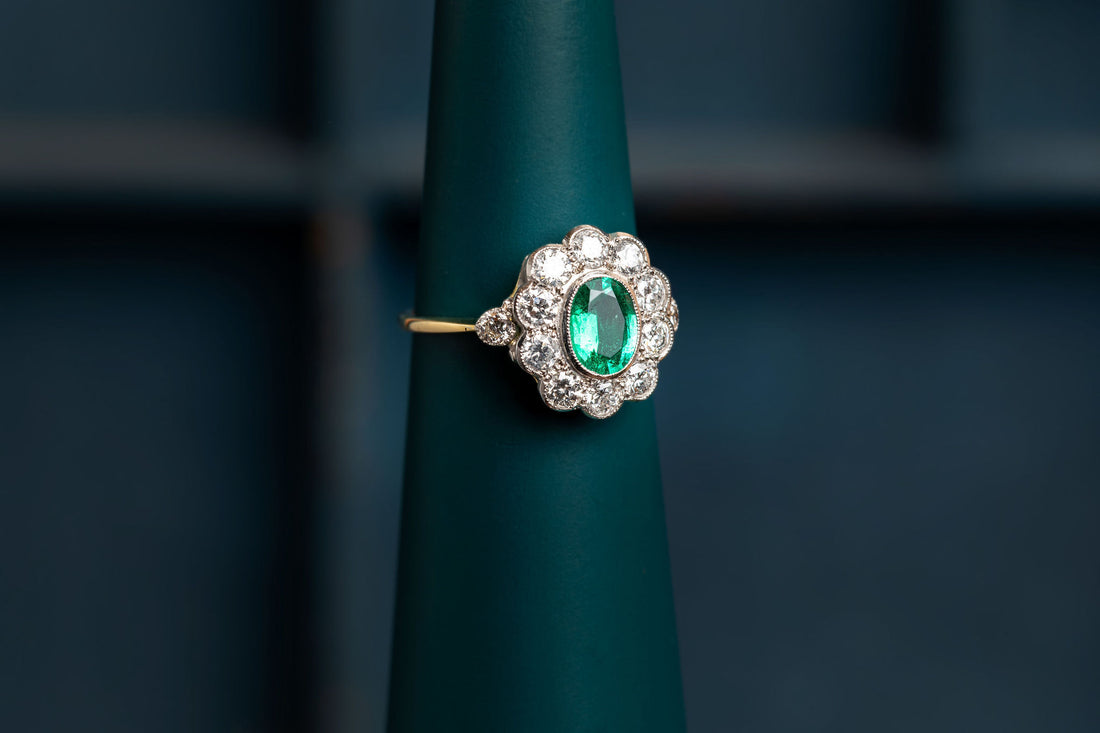 Emerald and Diamond Cluster Ring
