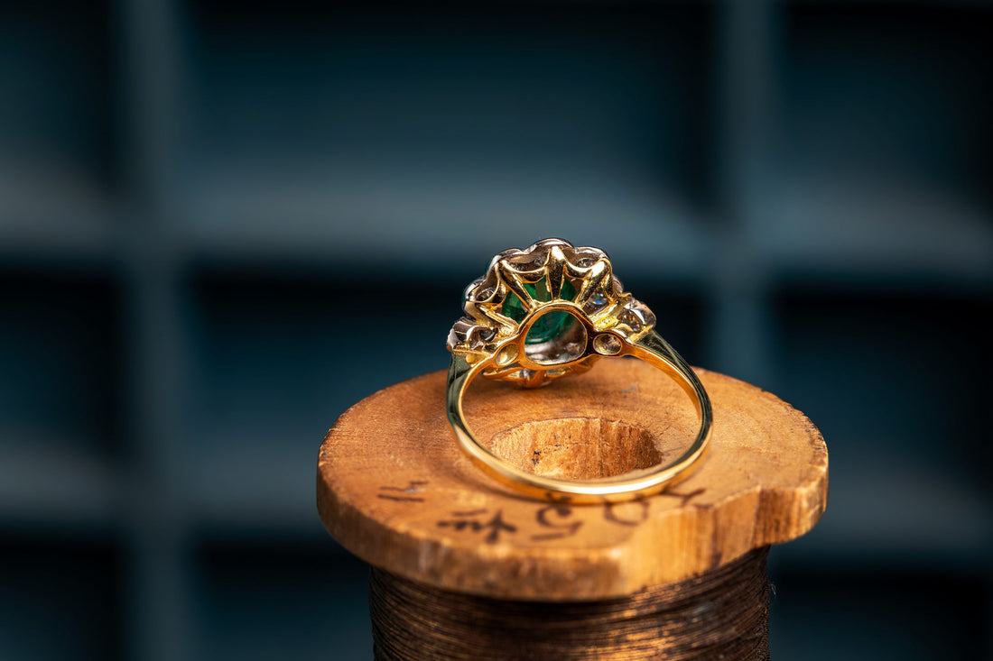 Emerald and Diamond Cluster Ring