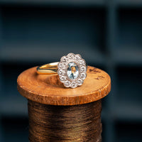 18ct Gold Aquamarine and Diamond Cluster Ring
