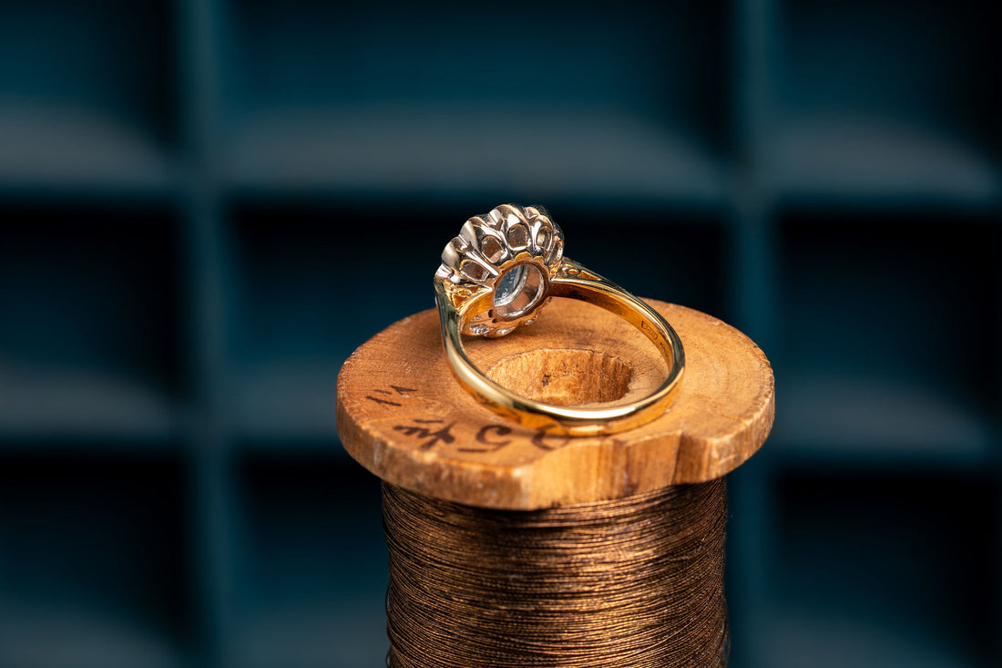 18ct Gold Aquamarine and Diamond Cluster Ring