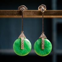 Platinum and jade and diamond drop earrings