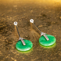 Platinum and jade and diamond drop earrings