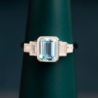 18ct Aquamarine and Diamond Art Deco Style Ring