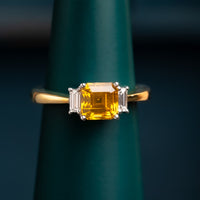 yellow zircon ring with baguette diamonds