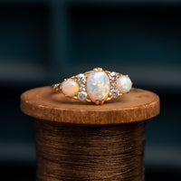 18ct Yellow Gold Three Stone Opal and Diamond Ring
