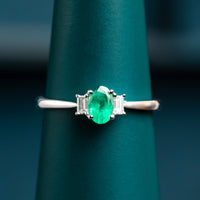 9ct White Gold Emerald and Diamond Ring