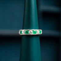 18ct white gold emerald and diamond half eternity