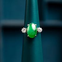 18ct Jade and 0.16ct Diamond Three stone ring