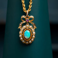15ct and 9ct yellow gold Opal ruby and pearl necklace