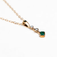 9ct yellow gold emerald and diamond drop pendant