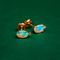 18ct yellow gold opal and diamond stud earrings