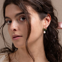 Jardin no 10-Green Tourmaline and Pearl Drop Earrings