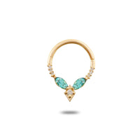 9ct Yellow Gold Green Tourmaline and Diamond Daith Hoop Earring