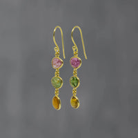 Gold Vermeil 3 Stone Tourmaline Drop Earring