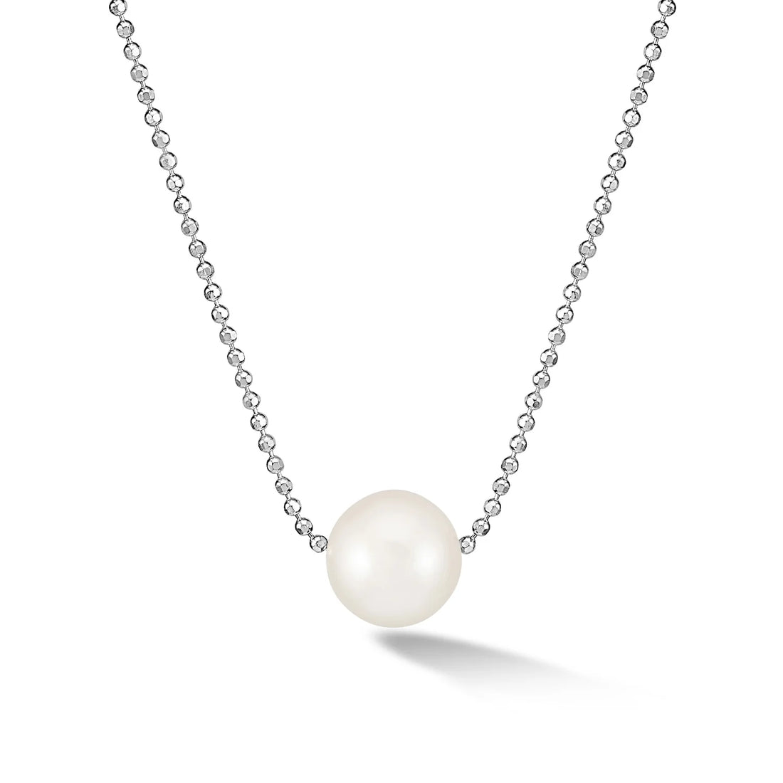 Silver 12mm White Pearl Pendant Necklace
